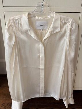 FRAME Denim Cream Silk Button-Front Blouse